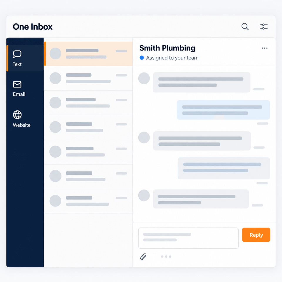 Text, email, and website messages together with a conversation assigned to the team.